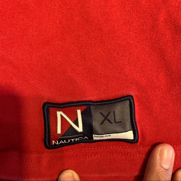 NauticaXL EMBROIDERED Spellout Red L/S Shirt - Picture 5 of 8